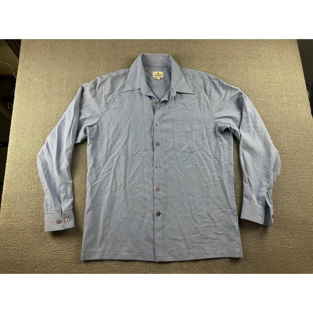 Y2K Solitude Button Front Shirt Men L Blue Check Korea Made Beach Resort Office